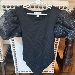 Girls Black Puffy Sleeve Bodysuit